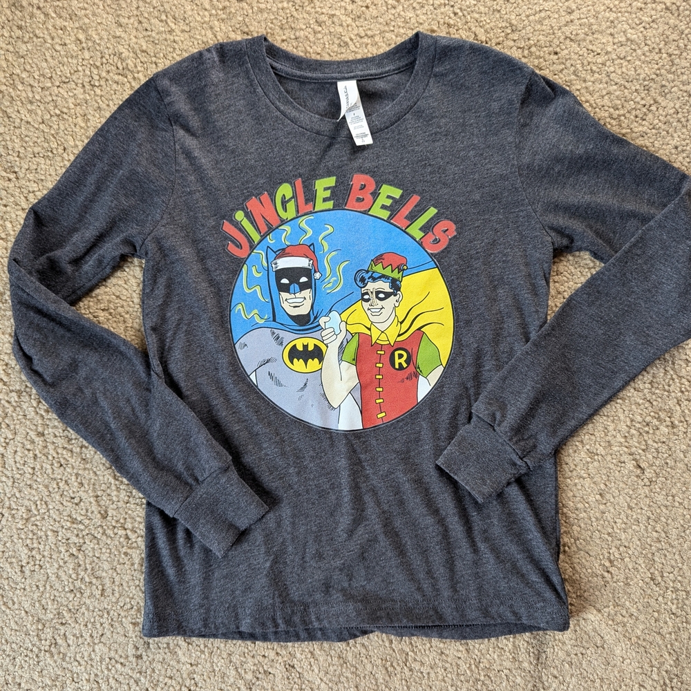 Bella Canvas Gray Jingle Bells "Batman Smells" Long Sleeve Tee